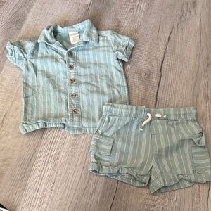C&C California Light Blue Striped Shirt and Shorts Set